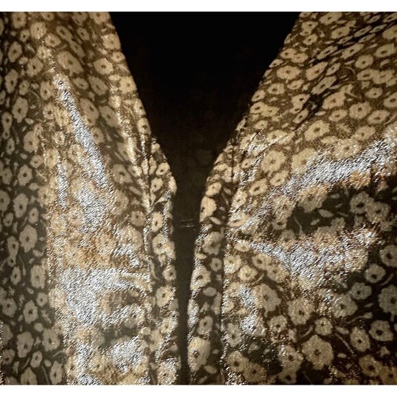 Free People XS Talk That Talk Metallic Silver Floral Puff Sleeve Ruffle Top - Picture 13 of 15